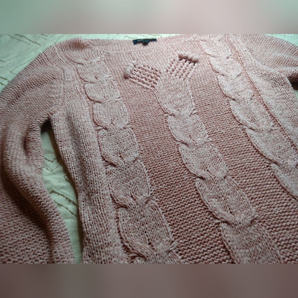 BCBGMaxAzria Light Pink Pointelle Sweater, XL